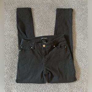 White House Black Market Skimmer Pants Jeans Black with Gold Buttons, Size 2